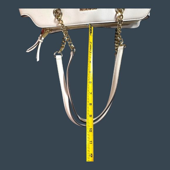 Calvin Klein White Purse Pocketbook Chain Straps Key Item Saffiano Leather Tote - Picture 5 of 12